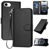 YX0070 Carbon Fiber Buckle Leather Phone Case with Lanyard