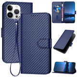YX0070 Carbon Fiber Buckle Leather Phone Case with Lanyard