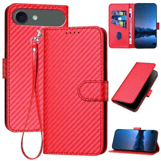 YX0070 Carbon Fiber Buckle Leather Phone Case with Lanyard