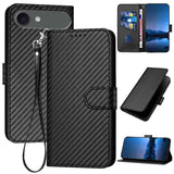YX0070 Carbon Fiber Buckle Leather Phone Case with Lanyard