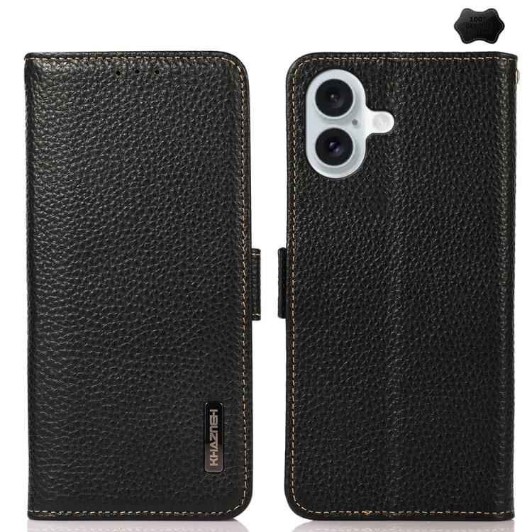 KHAZNEH Side-Magnetic Litchi Genuine Leather RFID Case