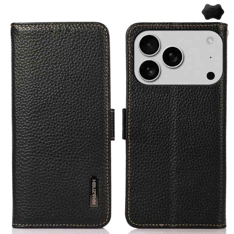 KHAZNEH Side-Magnetic Litchi Genuine Leather RFID Case