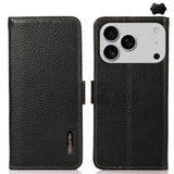 KHAZNEH Side-Magnetic Litchi Genuine Leather RFID Case