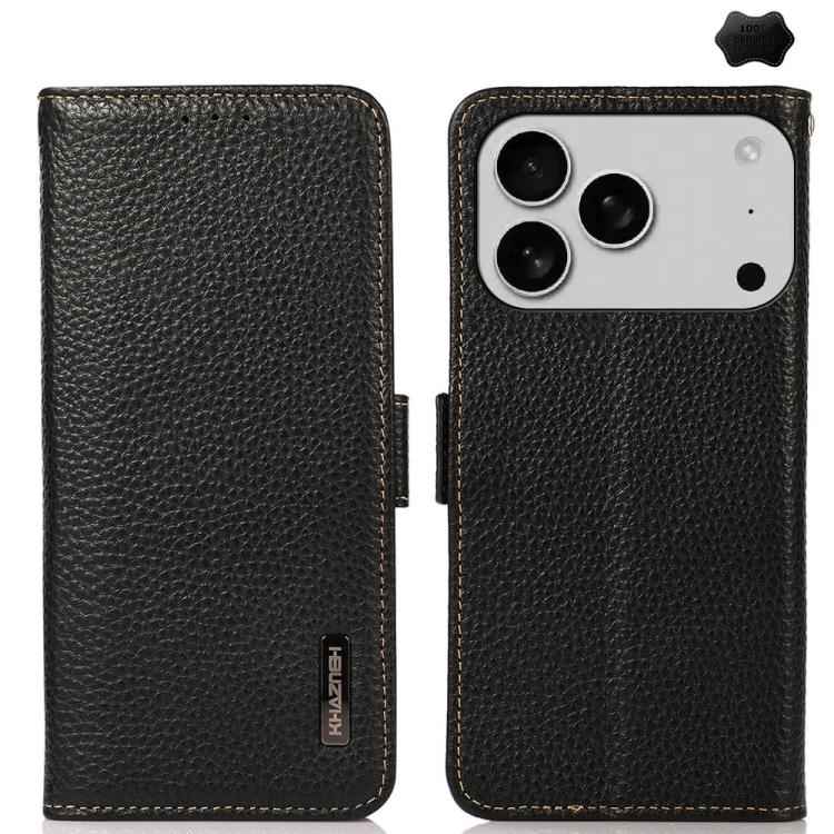 KHAZNEH Side-Magnetic Litchi Genuine Leather RFID Case