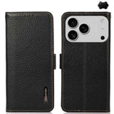 KHAZNEH Side-Magnetic Litchi Genuine Leather RFID Case