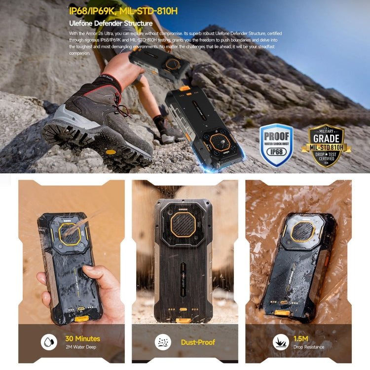 Ulefone Armor 26 Ultra Rugged Phone - 6.78" Android 13, MediaTek Dimensity 8020, 5G, NFC, 12GB+512GB