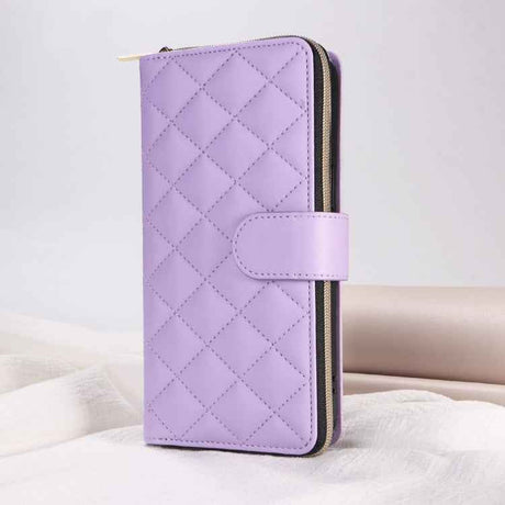 Crossbody Rhombic Zipper Tower Buckle Leather Phone Case with Lanyard