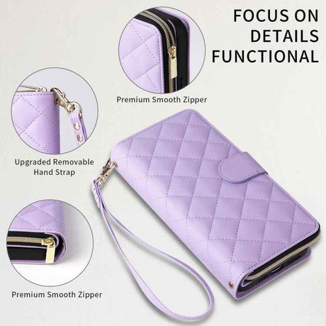 Crossbody Rhombic Zipper Tower Buckle Leather Phone Case with Lanyard