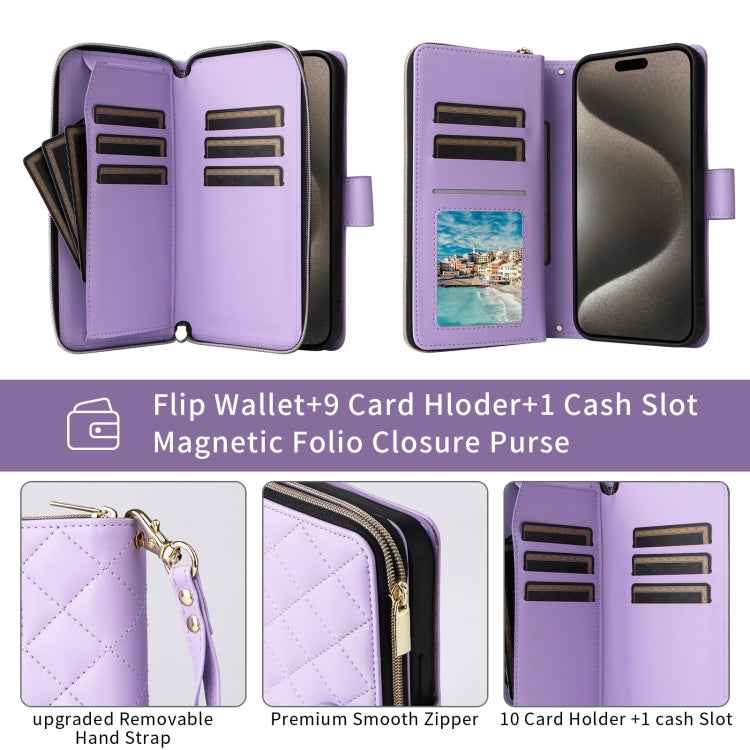 Crossbody Rhombic Zipper Tower Buckle Leather Phone Case with Lanyard
