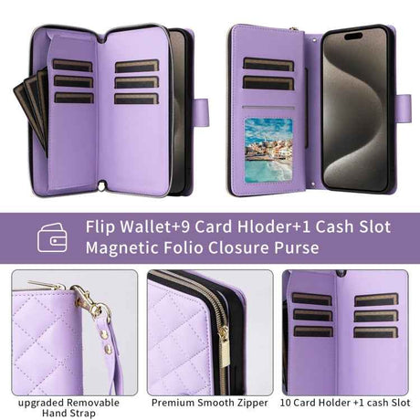 Crossbody Rhombic Zipper Tower Buckle Leather Phone Case with Lanyard