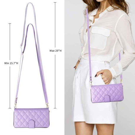 Crossbody Rhombic Zipper Tower Buckle Leather Phone Case with Lanyard