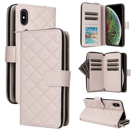 Crossbody Rhombic Zipper Tower Buckle Leather Phone Case with Lanyard