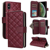 Crossbody Rhombic Zipper Tower Buckle Leather Phone Case with Lanyard