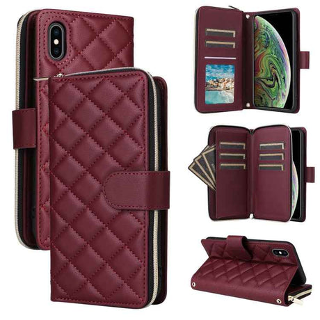 Crossbody Rhombic Zipper Tower Buckle Leather Phone Case with Lanyard