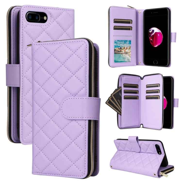 Crossbody Rhombic Zipper Tower Buckle Leather Phone Case with Lanyard