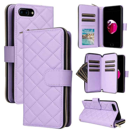 Crossbody Rhombic Zipper Tower Buckle Leather Phone Case with Lanyard