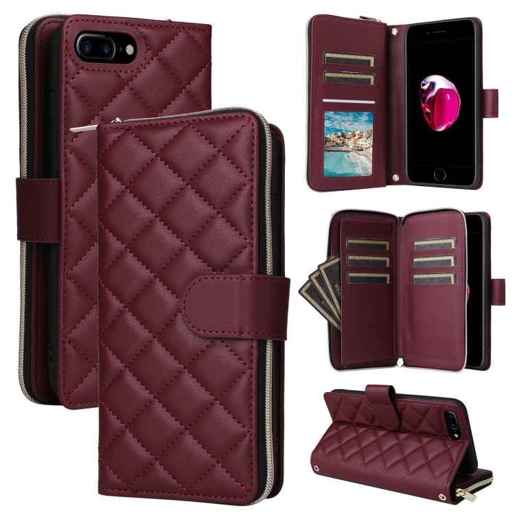 Crossbody Rhombic Zipper Tower Buckle Leather Phone Case with Lanyard