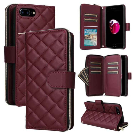 Crossbody Rhombic Zipper Tower Buckle Leather Phone Case with Lanyard