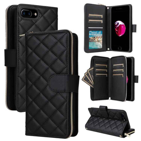 Crossbody Rhombic Zipper Tower Buckle Leather Phone Case with Lanyard