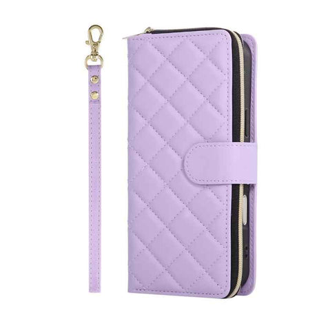 Crossbody Rhombic Zipper Tower Buckle Leather Phone Case with Lanyard