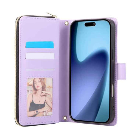 Crossbody Rhombic Zipper Tower Buckle Leather Phone Case with Lanyard