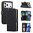Crossbody Rhombic Zipper Tower Buckle Leather Phone Case with Lanyard
