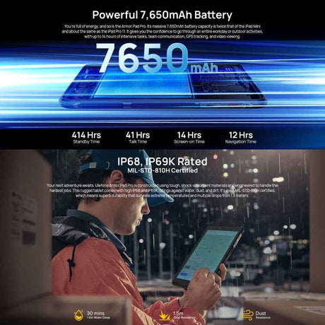Ulefone Armor Pad Pro Rugged Tablet PC, 8 inch Android 13 MediaTek MT8788 Octa Core 4G Network, EU Plug