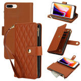 YM016 Rhombic Zipper Card Wallet Leather Phone Case with Lanyard