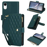 YM016 Rhombic Zipper Card Wallet Leather Phone Case with Lanyard