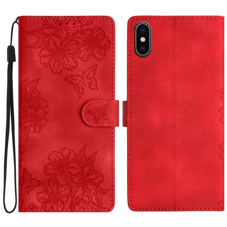 Cherry Blossom Butterfly Skin Feel Embossed PU Phone Case