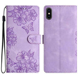 Cherry Blossom Butterfly Skin Feel Embossed PU Phone Case
