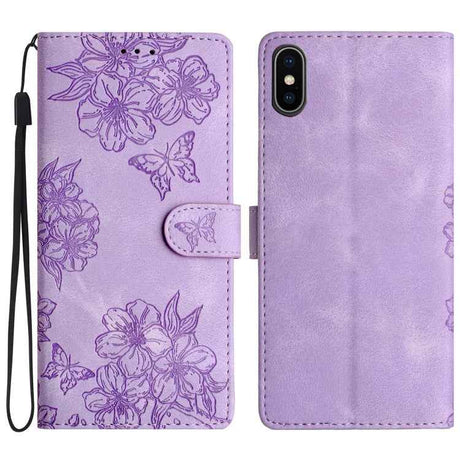Cherry Blossom Butterfly Skin Feel Embossed PU Phone Case