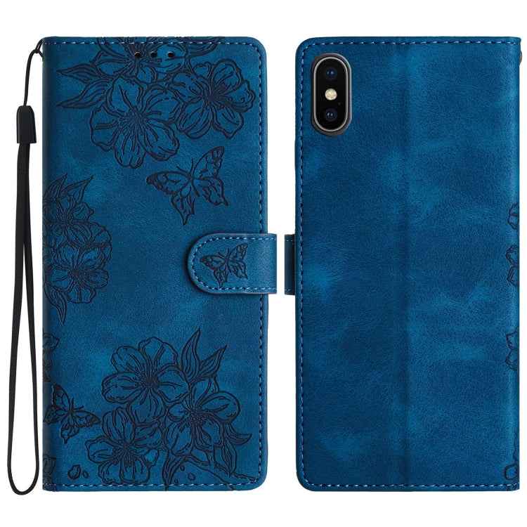 Cherry Blossom Butterfly Skin Feel Embossed PU Phone Case