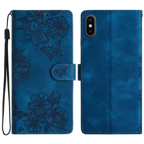 Cherry Blossom Butterfly Skin Feel Embossed PU Phone Case