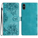 Cherry Blossom Butterfly Skin Feel Embossed PU Phone Case