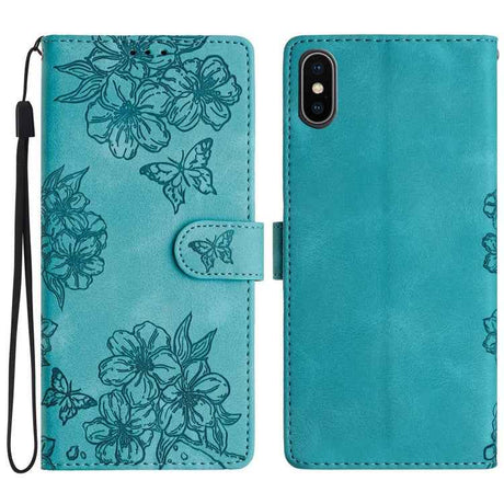 Cherry Blossom Butterfly Skin Feel Embossed PU Phone Case
