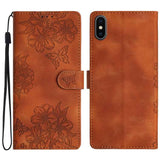 Cherry Blossom Butterfly Skin Feel Embossed PU Phone Case