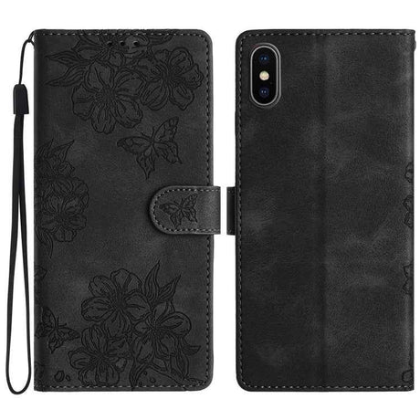 Cherry Blossom Butterfly Skin Feel Embossed PU Phone Case