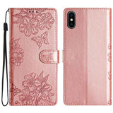 Cherry Blossom Butterfly Skin Feel Embossed PU Phone Case