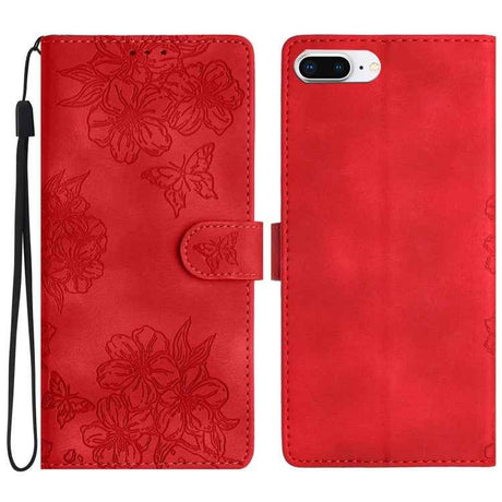 Cherry Blossom Butterfly Skin Feel Embossed PU Phone Case