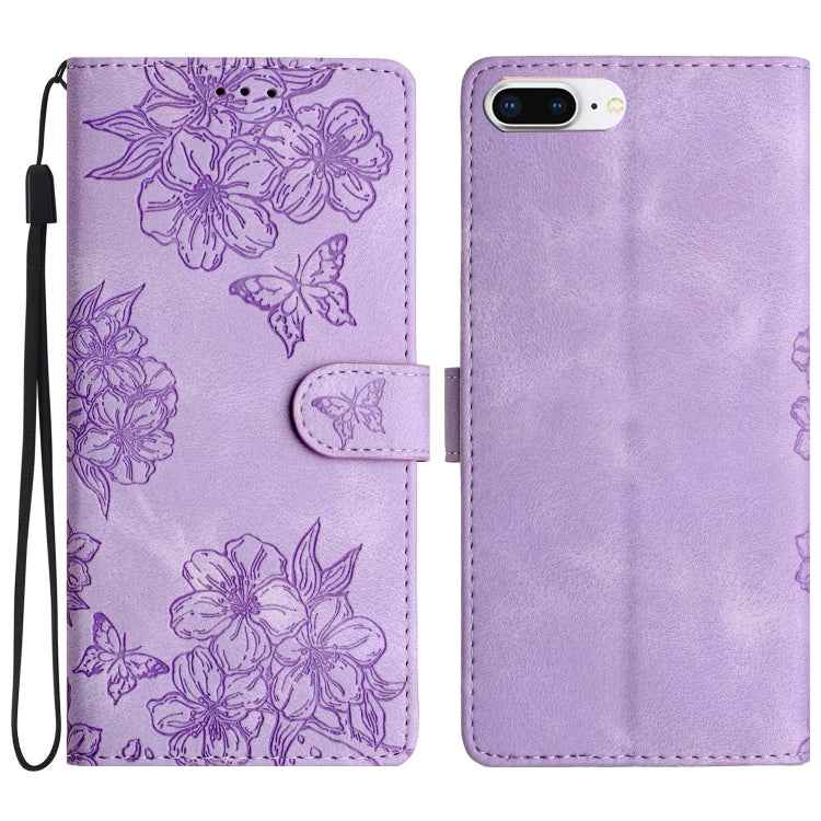 Cherry Blossom Butterfly Skin Feel Embossed PU Phone Case
