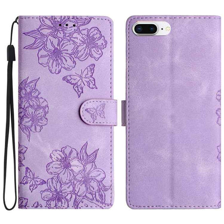 Cherry Blossom Butterfly Skin Feel Embossed PU Phone Case