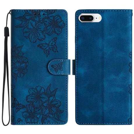 Cherry Blossom Butterfly Skin Feel Embossed PU Phone Case