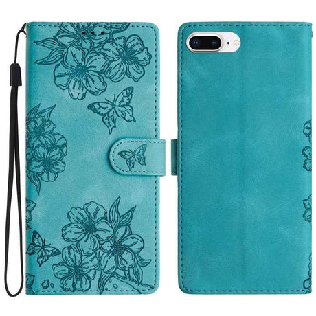 Cherry Blossom Butterfly Skin Feel Embossed PU Phone Case