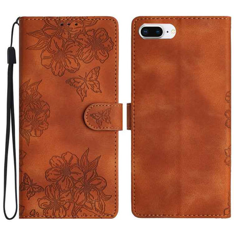 Cherry Blossom Butterfly Skin Feel Embossed PU Phone Case