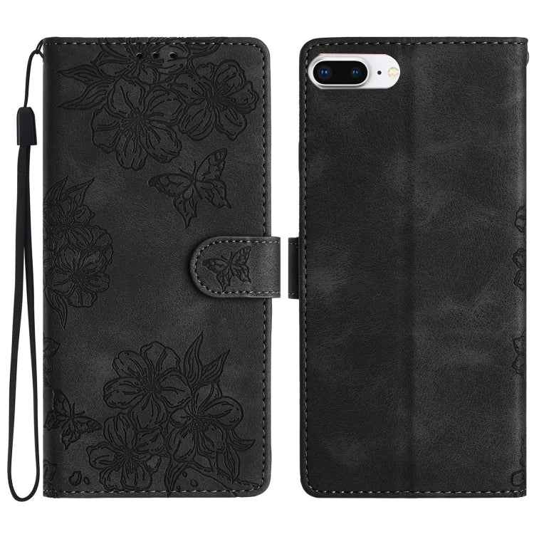 Cherry Blossom Butterfly Skin Feel Embossed PU Phone Case