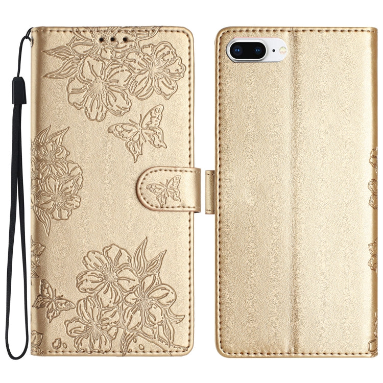 Cherry Blossom Butterfly Skin Feel Embossed PU Phone Case