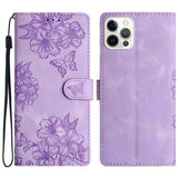Cherry Blossom Butterfly Skin Feel Embossed PU Phone Case