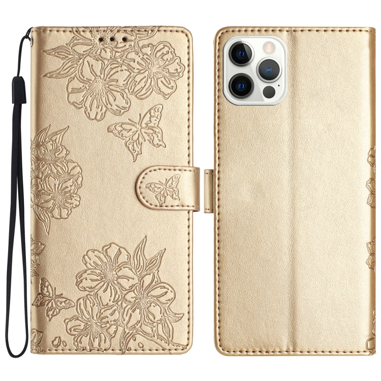 Cherry Blossom Butterfly Skin Feel Embossed PU Phone Case