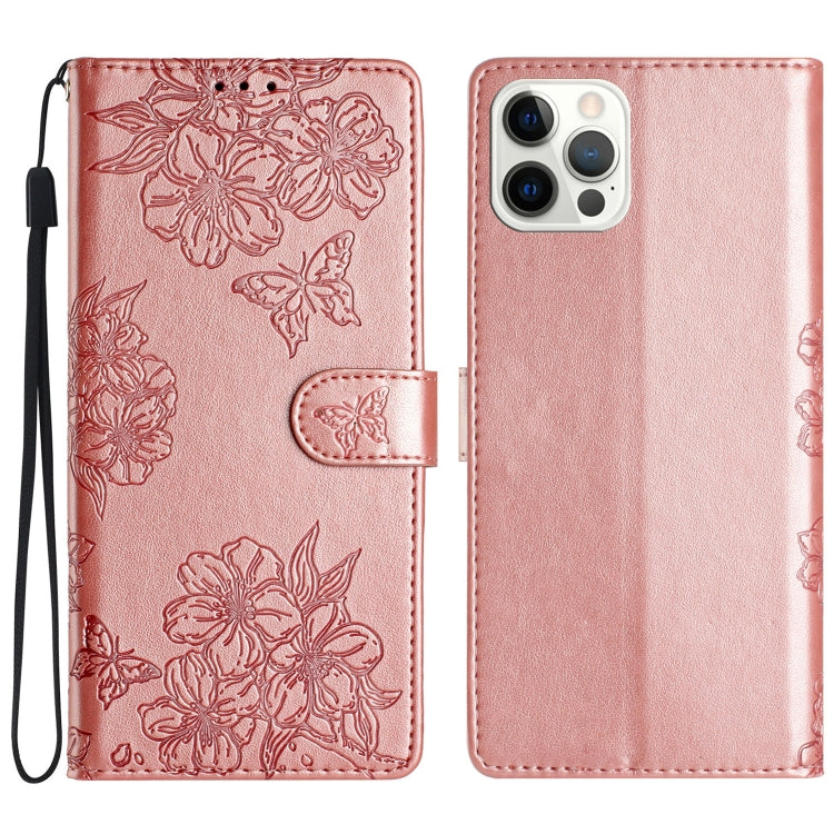 Cherry Blossom Butterfly Skin Feel Embossed PU Phone Case